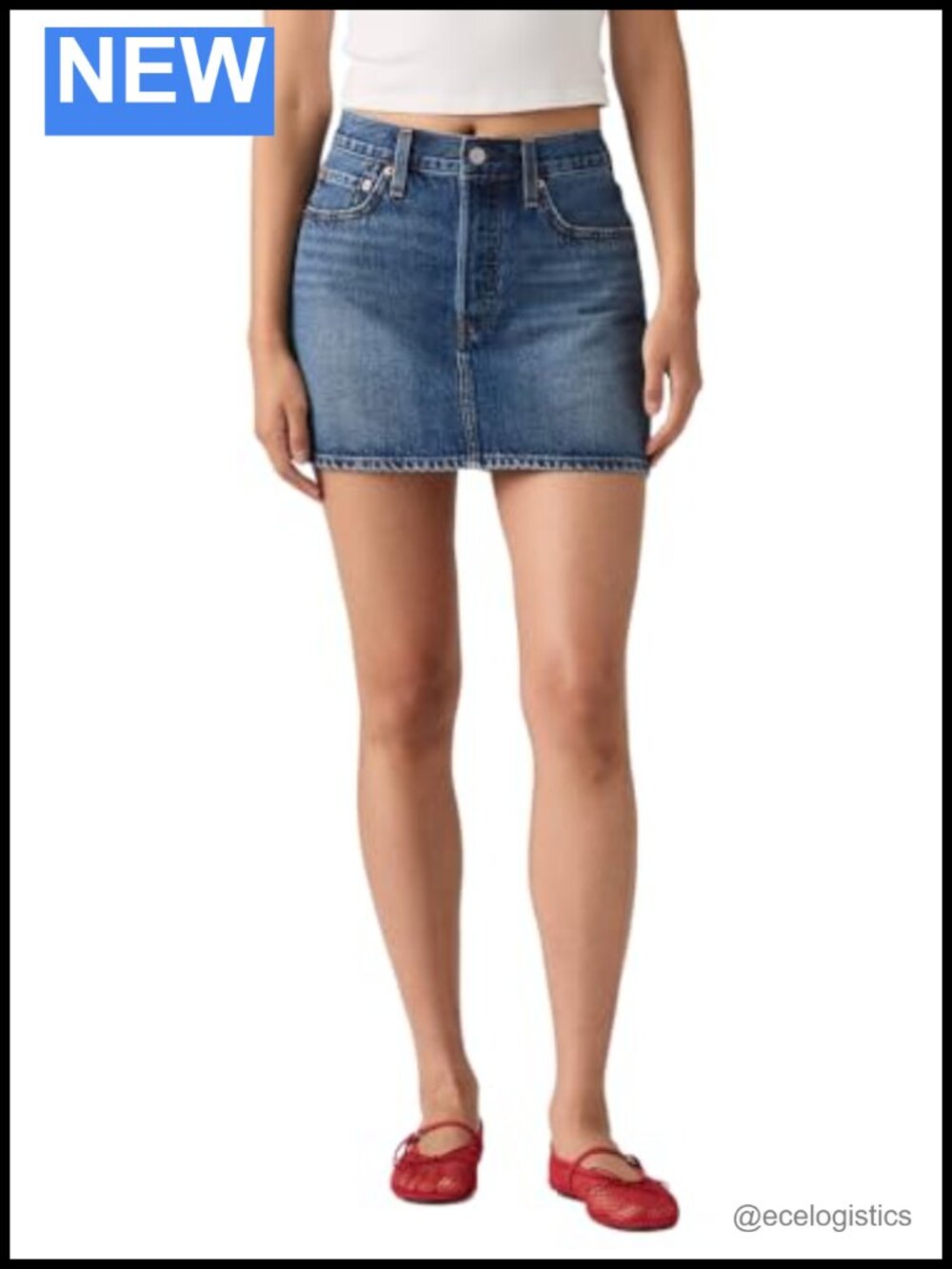 Mid Rise Cotton Mini Skirt with Button Fly, 5-Pocket Styling